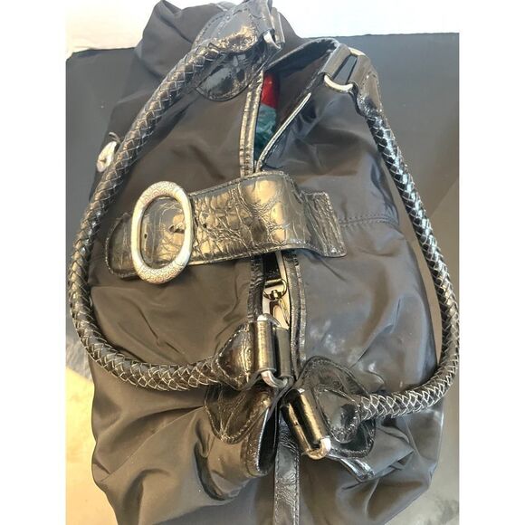 BRIGHTON Black NICHELLE Nylon/Patent Leather Large Tote Handbag Double Strap - Picture 5 of 12